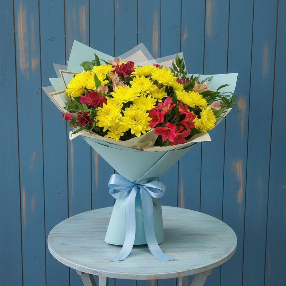 Букет цветов из: Альстромерии и Хризантемы в Зимней Ставке