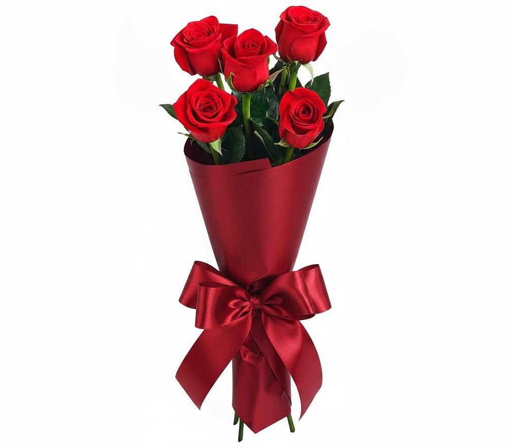 Букет 5 Красных роз Эдлесс Лав в Зимней Ставке