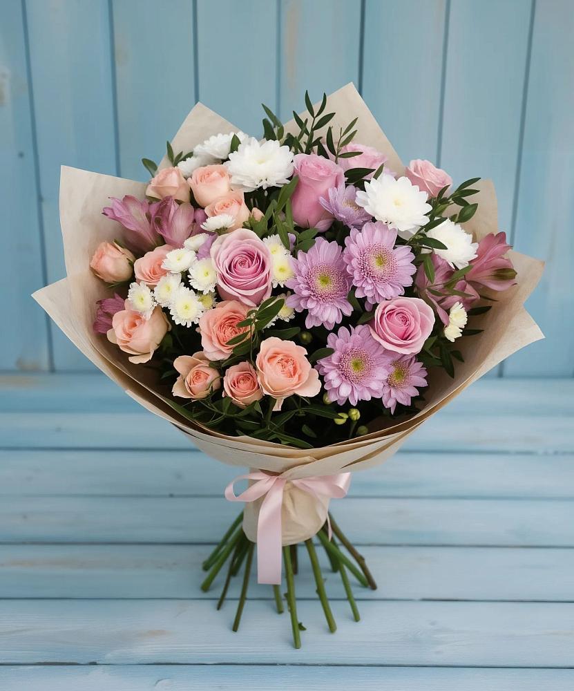 Букет цветов из: Хризантемы, Розы и Альстромерии в Зимней Ставке