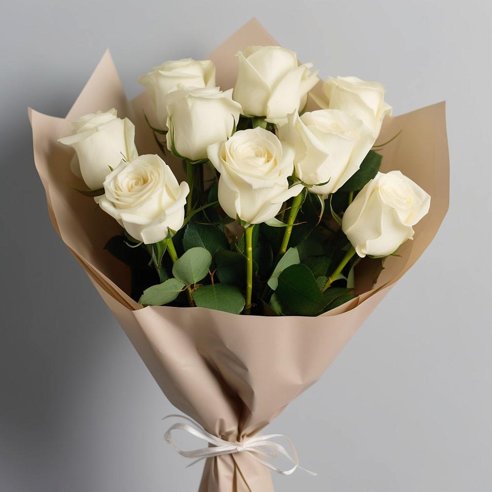 Букет 9 Белых роз Эдлесс Лав в Зимней Ставке