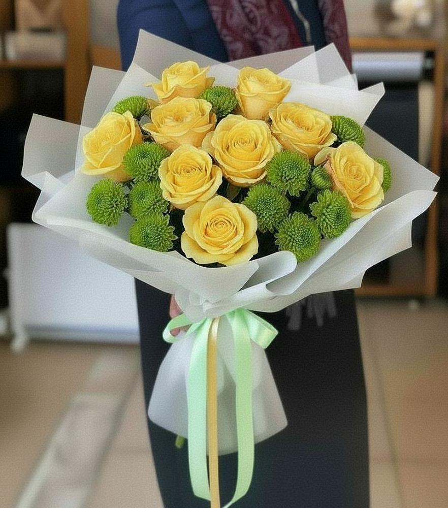 Букет цветов из: Хризантемы и Розы в Зимней Ставке