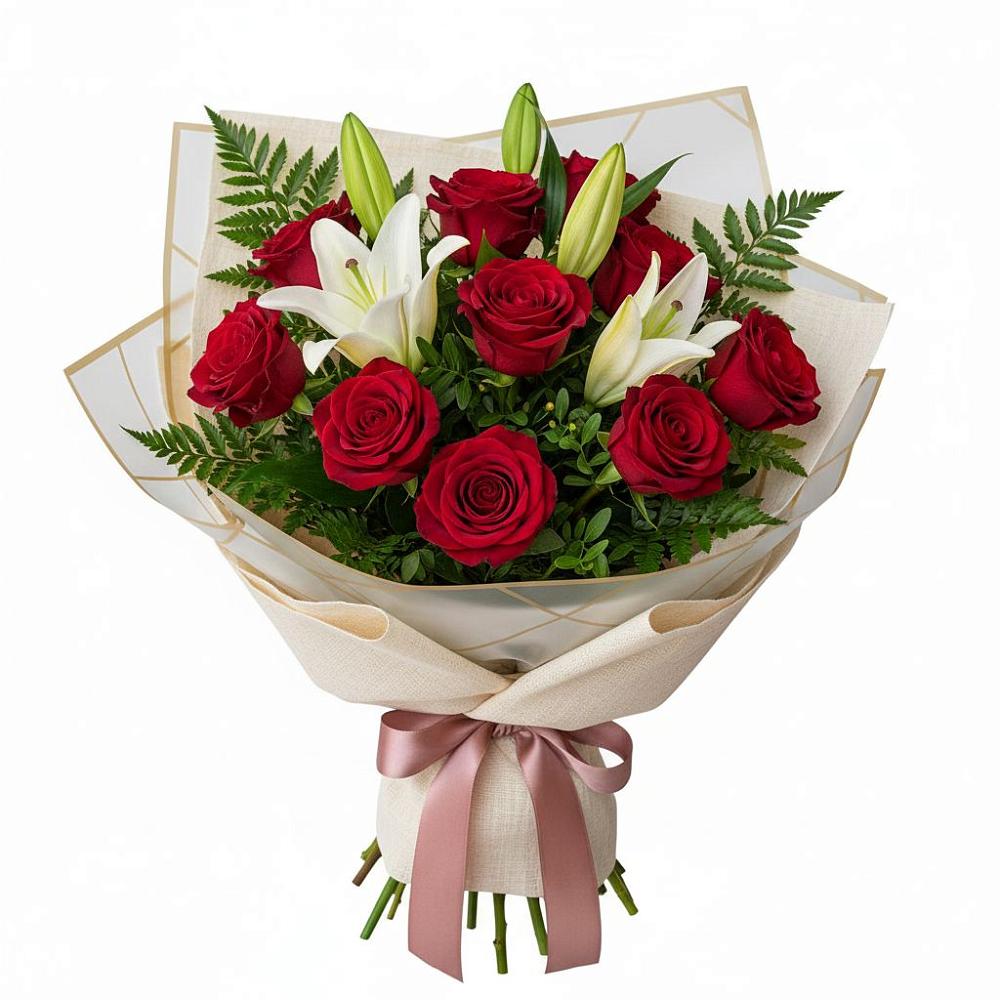 Букет цветов из: Лилии и Розы в Зимней Ставке