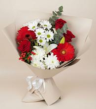 Букет цветов из:  Розы, Хризантемы, Герберы и Лилии в Зимней Ставке