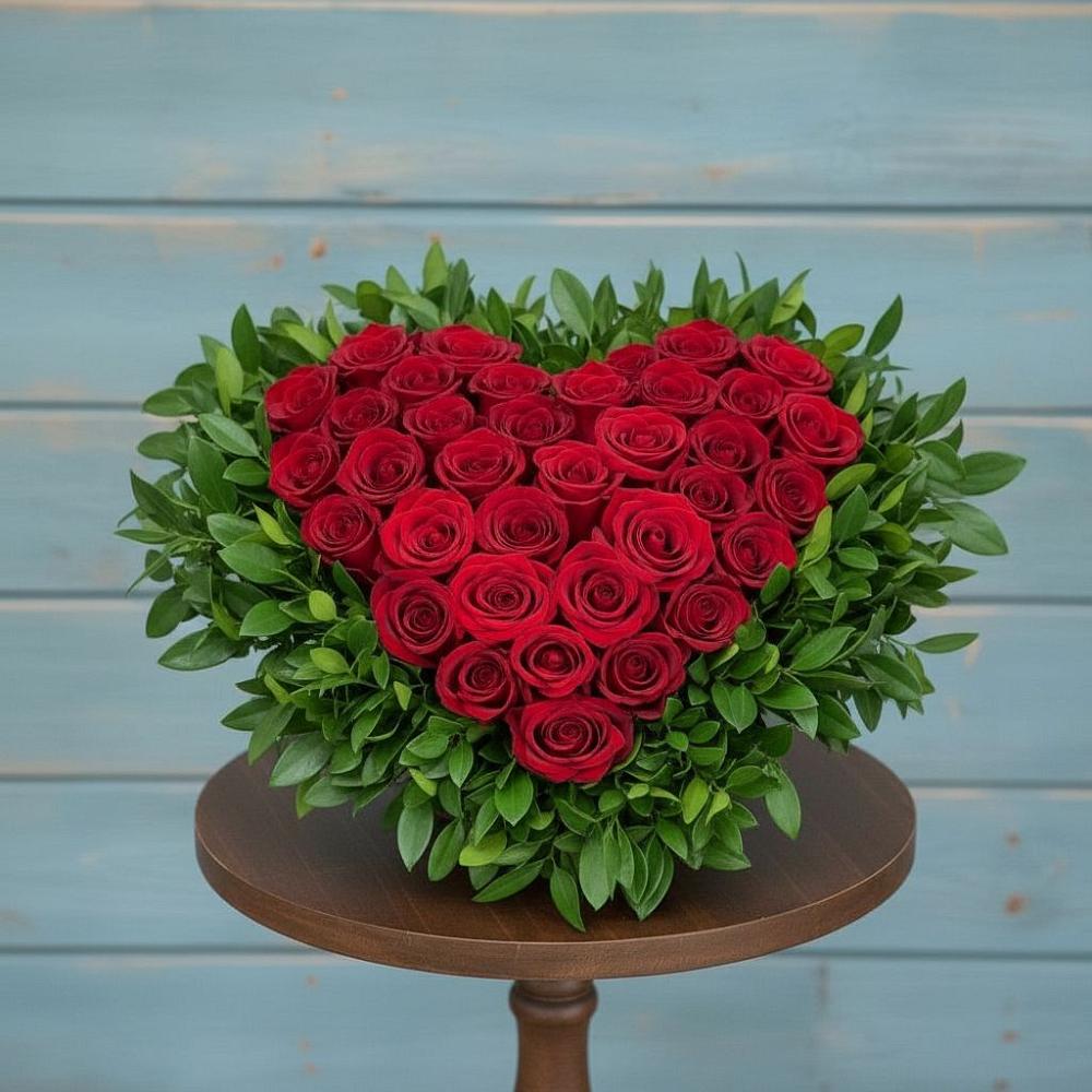 Цветочная композиция из Розы в виде сердца в Зимней Ставке