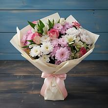 Букет цветов из:  Хризантемы, Альстромерии и Розы #REPLACE_PRED# Зимней Ставке