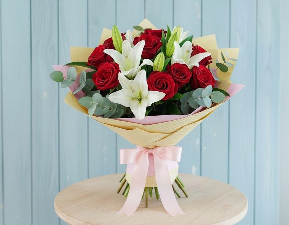 Букет цветов из: Лилии и Розы в Зимней Ставке